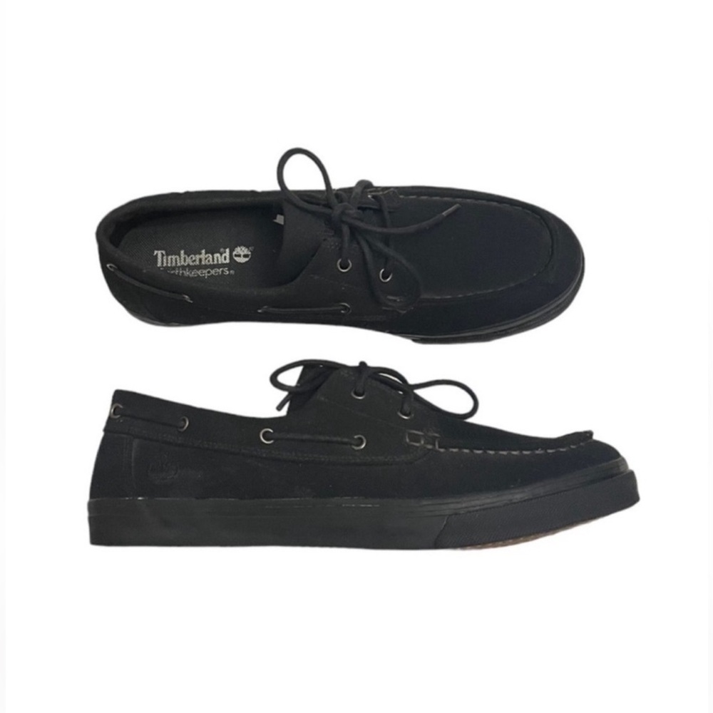 Timberland black men's skater canvas laceup preppy casual boat deck shoes size10